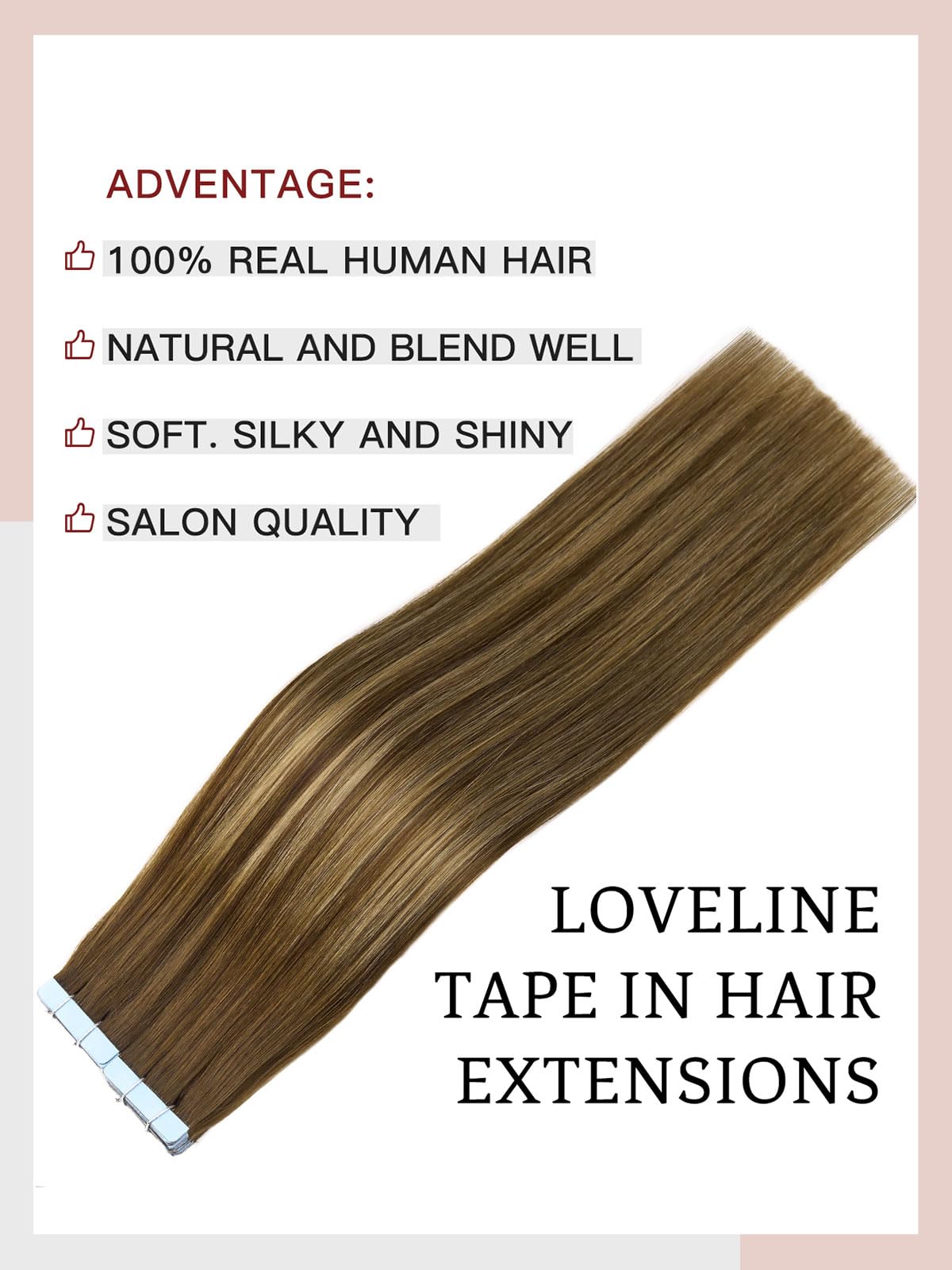 LOVELINE Tape in Hair Extensions Human Hair, Balayage Chocolate Brown to Caramel Blonde, 16 Inch 20pcs 50g, Skin Weft Seamless Invisible, Soft and Thick Luxury Remy Human Hair Extensions