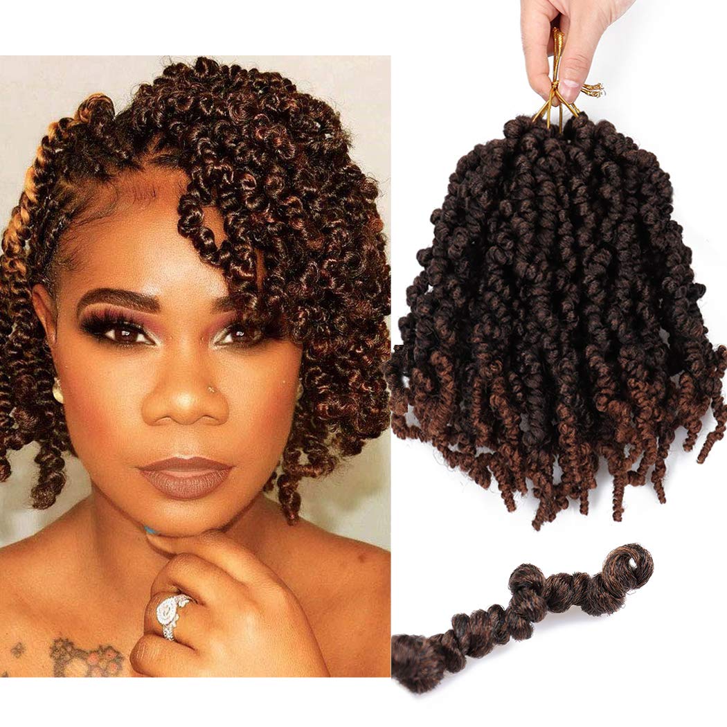 Dorsanee Pre-twisted Spring Twist Crochet Hair 8 Inch 4 Packs Short Curly Crochet Hair Pre Looped Crochet Braids Mini Passion Twists Fluffy Twist Synthetic Hair Extensions (8 Inch,T30#)