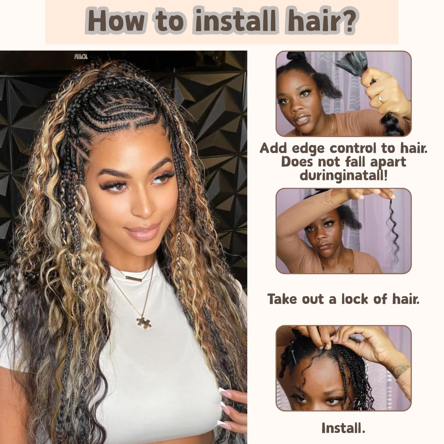 Boho Hair for Braiding, 6 Bundles 24 Inch Deep Wave Bulk for Boho Braids No Weft 200G Curly Bohemian Wet and Wavy Braiding Hair Extensions,(1B/grey#)