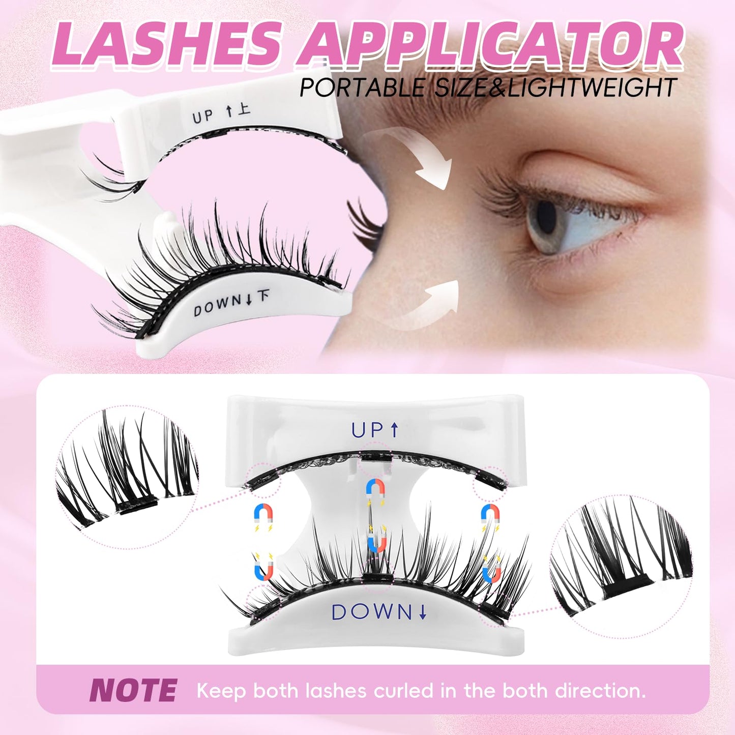 FADLASH Magnetic Eyelashes with Applicator 4 Pairs Magnetic Lashes Reusable Magnetic Eye Lashes Kit Natural Look False Eyelashes (079+604+806+B7)