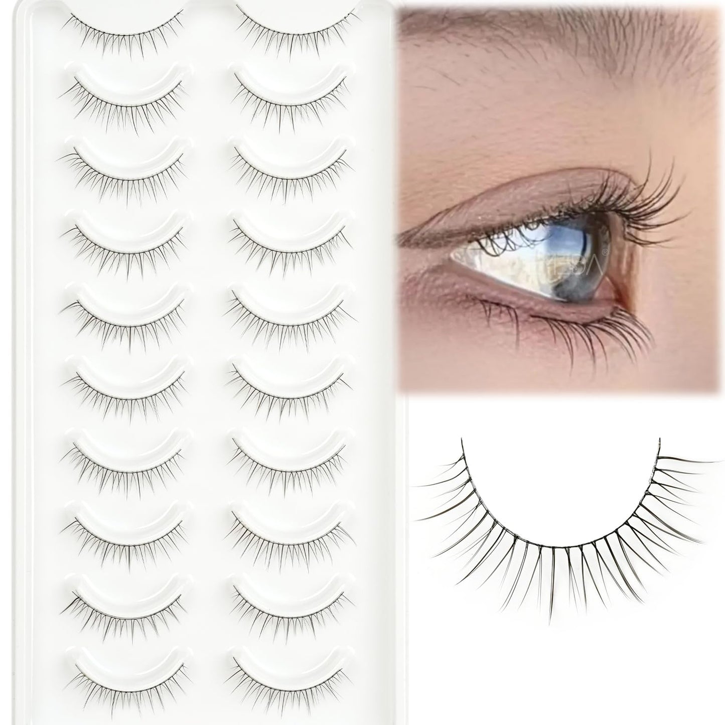 False Lashes Natural Look Eyelashes 8mm Short No Make up False Eyelashes Pestañas Postizas Natural Looking Eye Lash Wispy Strip Lashes Pack by EMEDA (Super Natural)