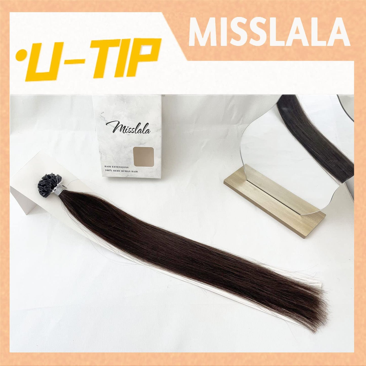 16 Inch Misslala U Tip Hair Extensions Human Hair Brown Pre Bonded Hair Extensions Color #2 Darkest Brown U Tip Brown Hair Extensions Real Human Hair Medinum Length 50g 50s