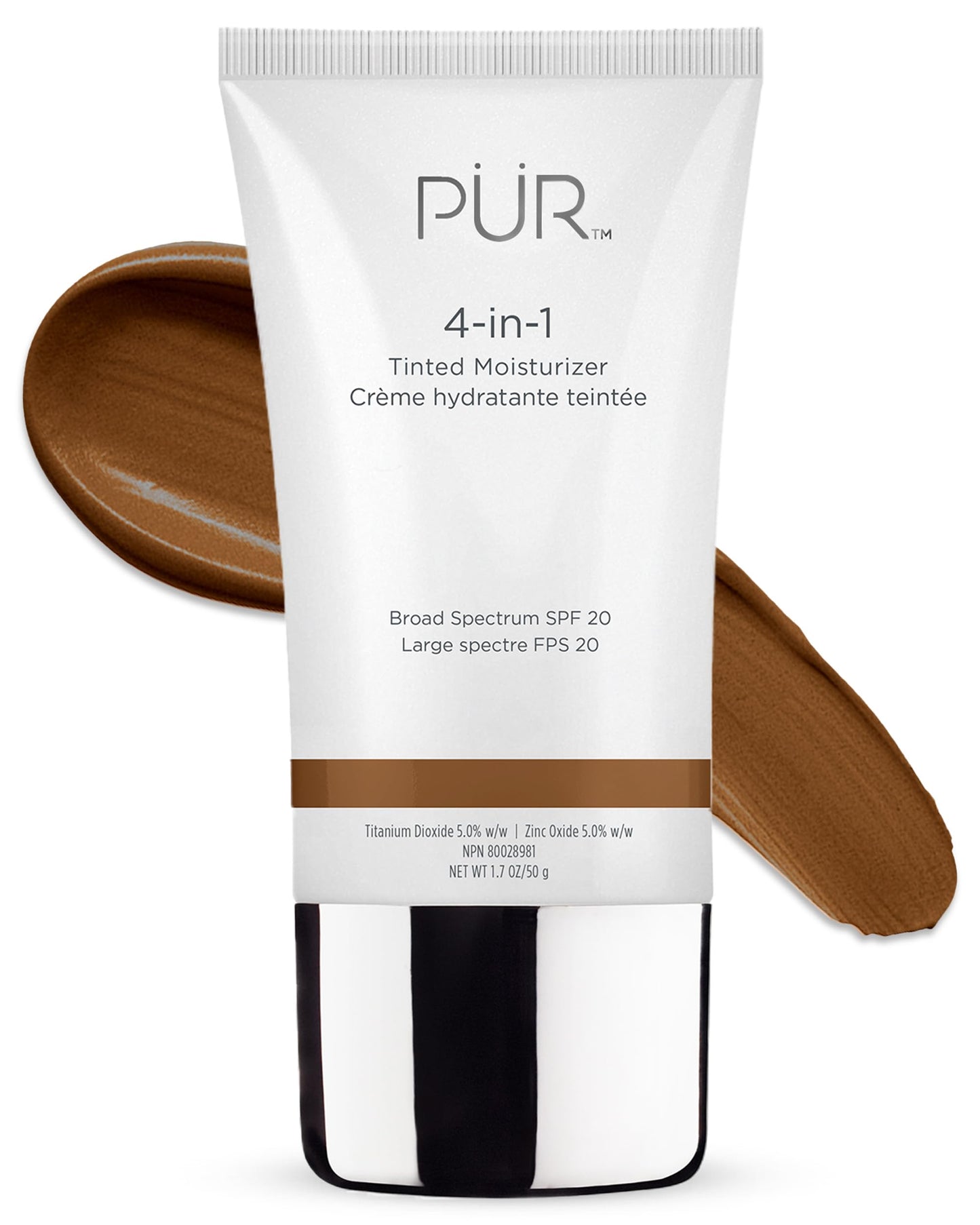 PÜR MINERALS 4-in-1 Tinted Moisturizer with SPF 20 - Hydrating Skin Tint Face Moisturizer, Primer & Foundation with Shea Butter, Aloe Vera & Vitamin B3 - Vegan Friendly, Paraben Free (Dark Almond)