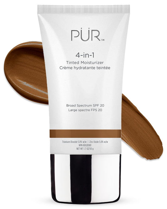 PÜR MINERALS 4-in-1 Tinted Moisturizer with SPF 20 - Hydrating Skin Tint Face Moisturizer, Primer & Foundation with Shea Butter, Aloe Vera & Vitamin B3 - Vegan Friendly, Paraben Free (Dark Almond)