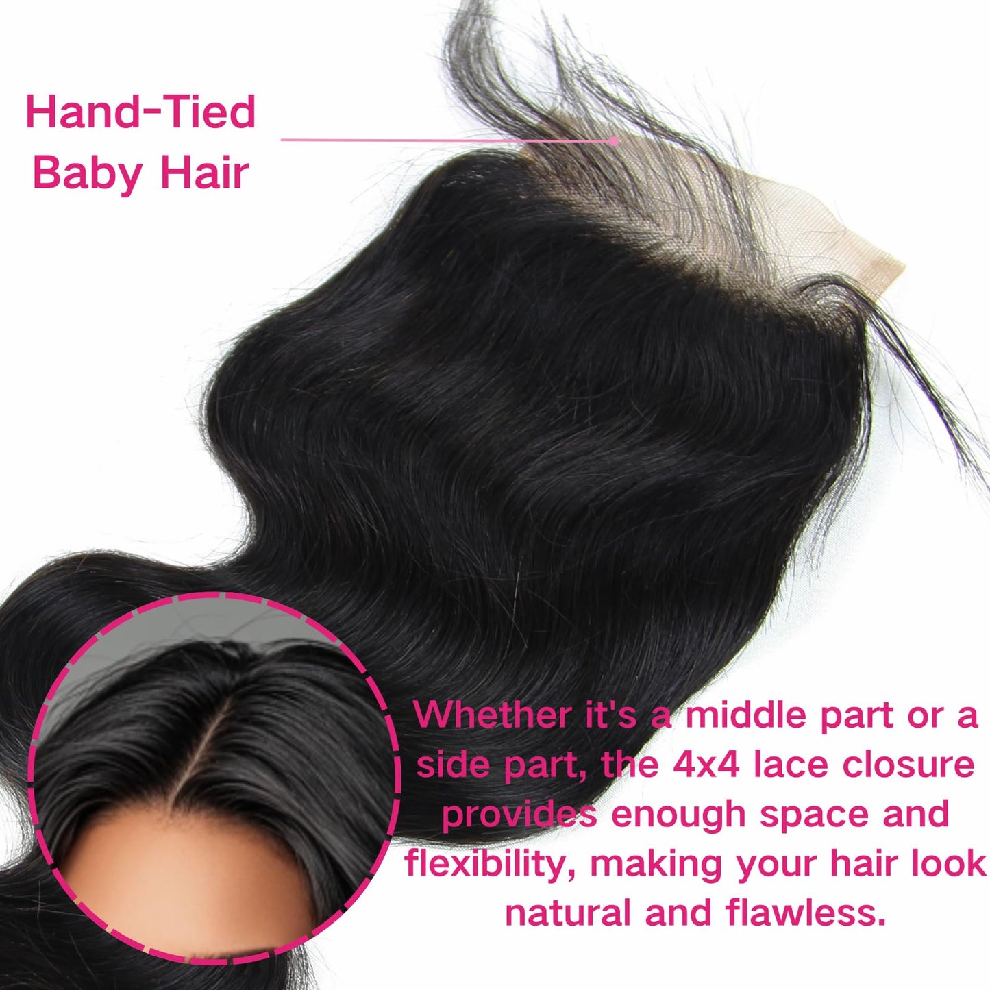 4x4 Lace Closure Body Wave - Transparent HD Free Part Invisible Lace Closure 100% Brazilian Virgin Human Hair Pre Plucked with Baby Hair Natural Black 12A Grade (18 Inch)