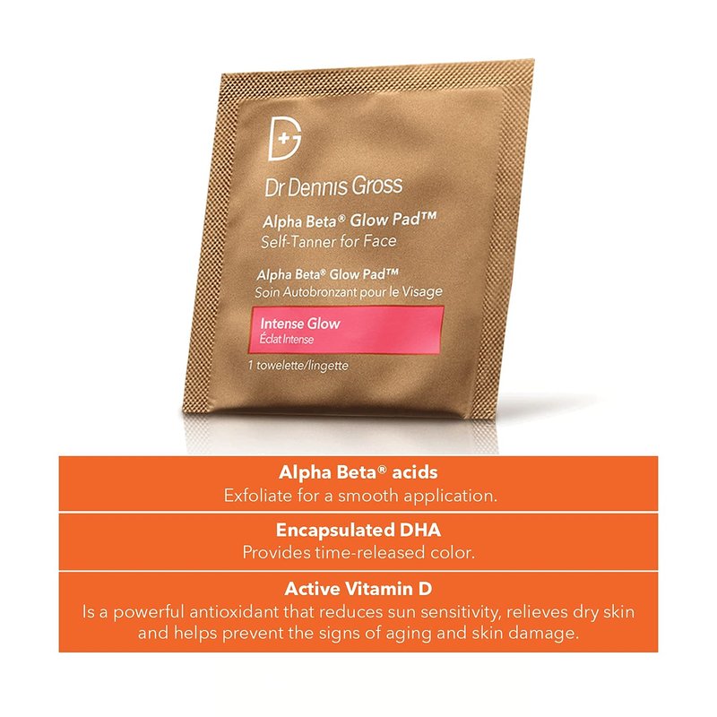 Alpha Beta Glow Pads by Dr. Dennis Gross - Exfoliating Self-Tanning Towelettes | 20 Count
