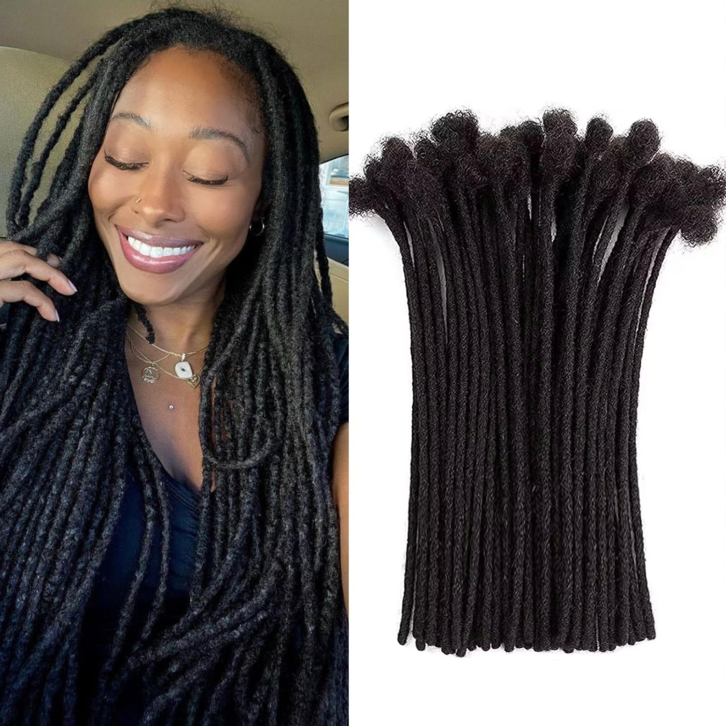 Dreadlock Extensions Human Hair 16 Inch 10 Strands 0.6 cm Width Loc Extensions 100% Real Human Hair Dreadlock Extensions Can Be Dyed Bleached Loc Extension for Men and Women (10 Strands Natual Black)