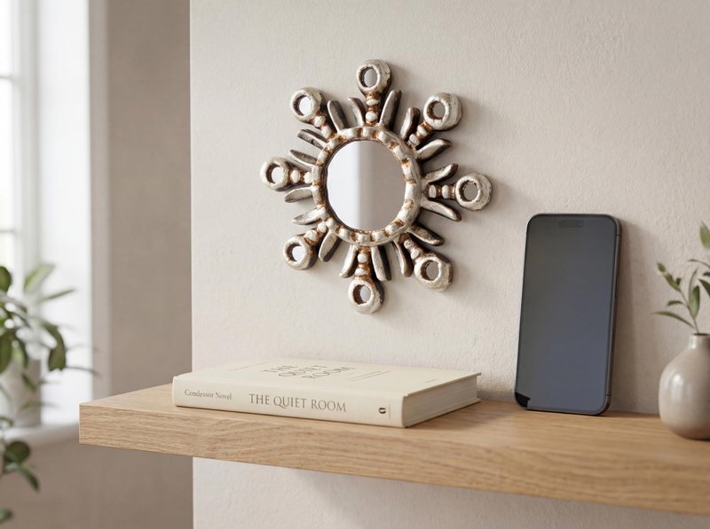 DecorContreras Handmade Small Sun Mirror from Peru – Hand-Carved Wood Round Mirror 6in with Silver Leaf Finish - Unique Gift for Housewarming or Birthday (Silver)