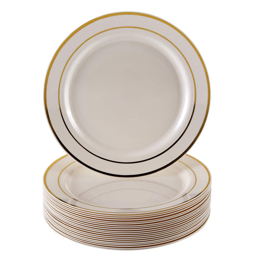 DISPOSABLE PLASTIC SIDE PLATES 7.5" Glare Ivory/Gold (20 pc)