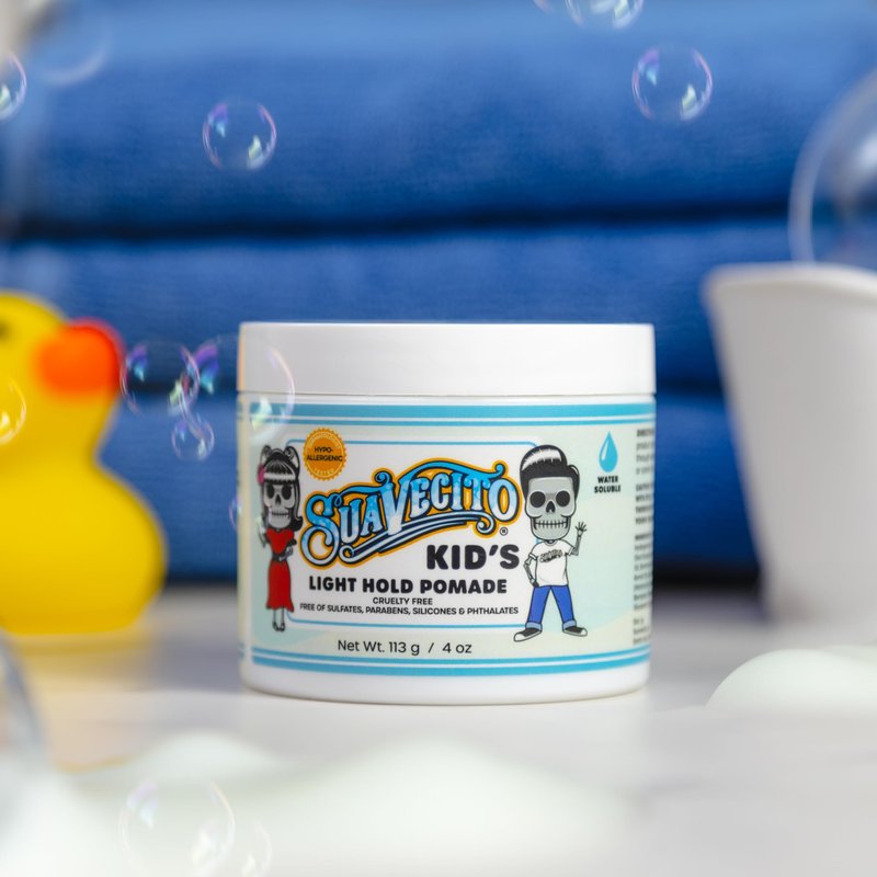 Suavecito Kid's Pomade Calming Chamomile Scent Light Hold 4 oz. - Water Based Flake Free Hair Gel - Dermatologist-Tested, Hypoallergenic Formula - Free of Sulfates, Parabens, and Phthalates