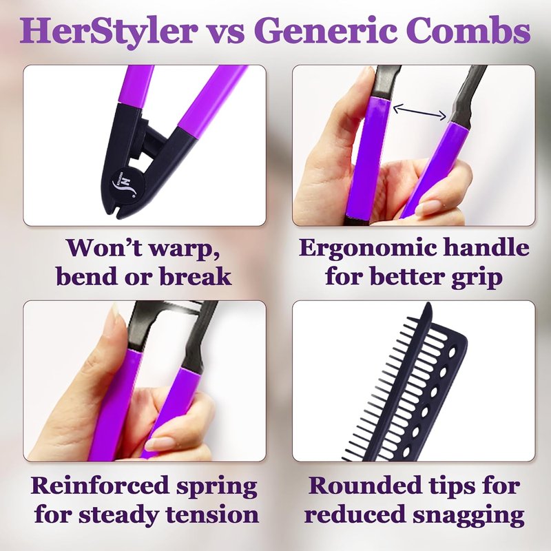 Hair Straightening Comb - Ergonomic Flat Iron Comb for Easy Styling | Reduces Heat Damage - Purple