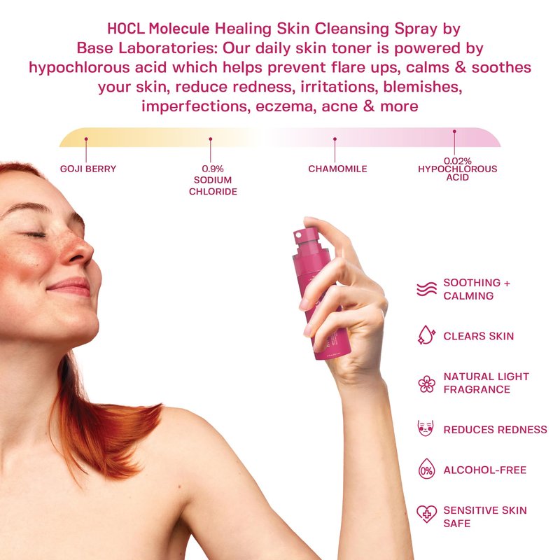 Base Labs Hypochlorous Acid Spray for Skin & Face | Healing HOCL Molecule Topical Skin Repair Solution | Wounds, Irritations, Facial Cleanser, Eczema Treatment, Acne Hypochlorous Acid Spray Face 8oz