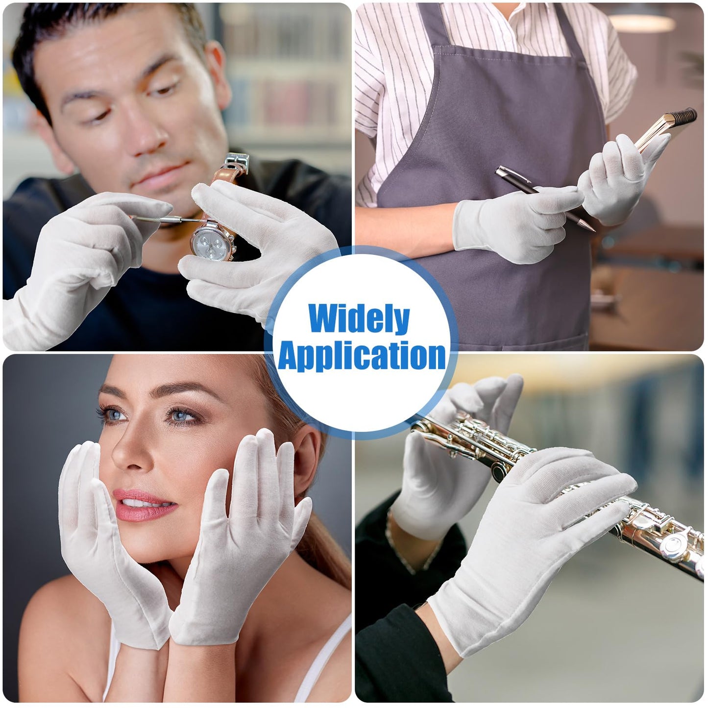 Funtery 240 Pcs White Cotton Gloves Bulk Stretchy Work Inspection Gloves for Women Men Dry Hand Handling Coin Jewelry(White,L)