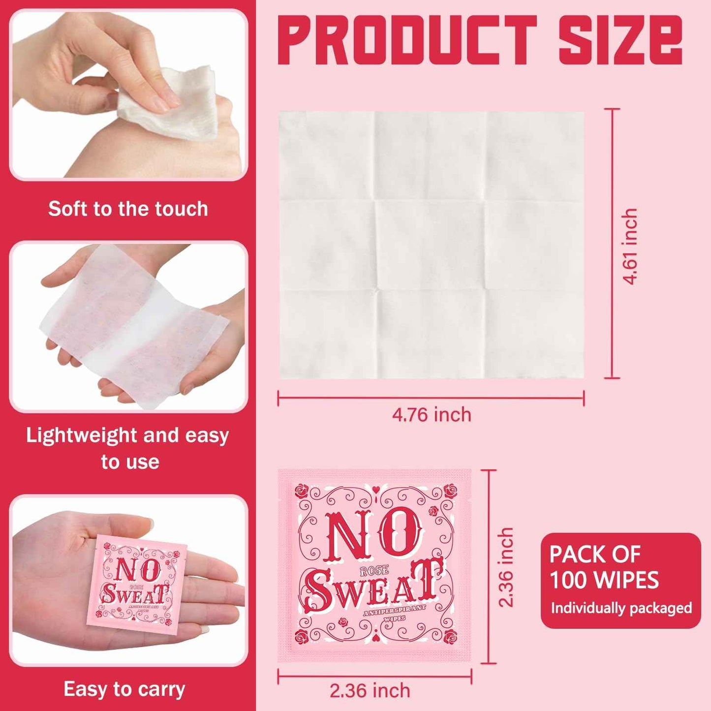 BUAEL Mini Deodorant Body Wipes 100 pieces of Travel deodorant Wipes And Travel Deodorant Individually Wrap Hypoallergenic Underarm Sweating Rose And Travel To Clean Skin For Female Male Teenagers