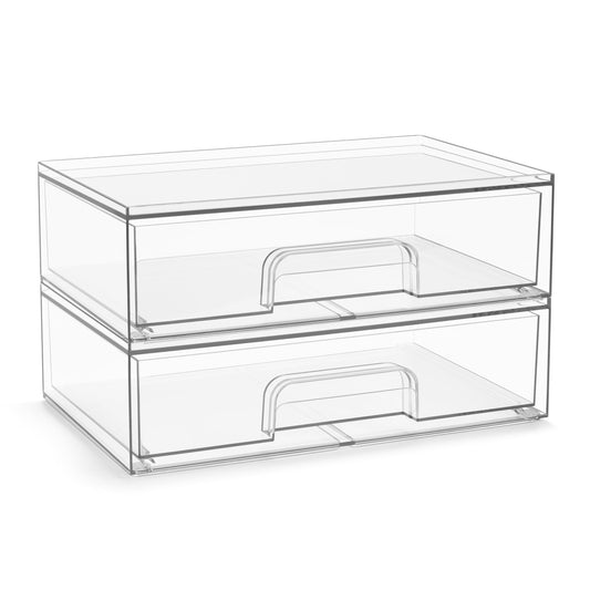 Sorbus Acrylic Storage Containers - 2 Pack, Stackable Storage Bins Set for Bathroom Organization - Clear Acrylic Drawer Organizers - Makeup Case Pull-Out Drawers (12.1’’ Wide)