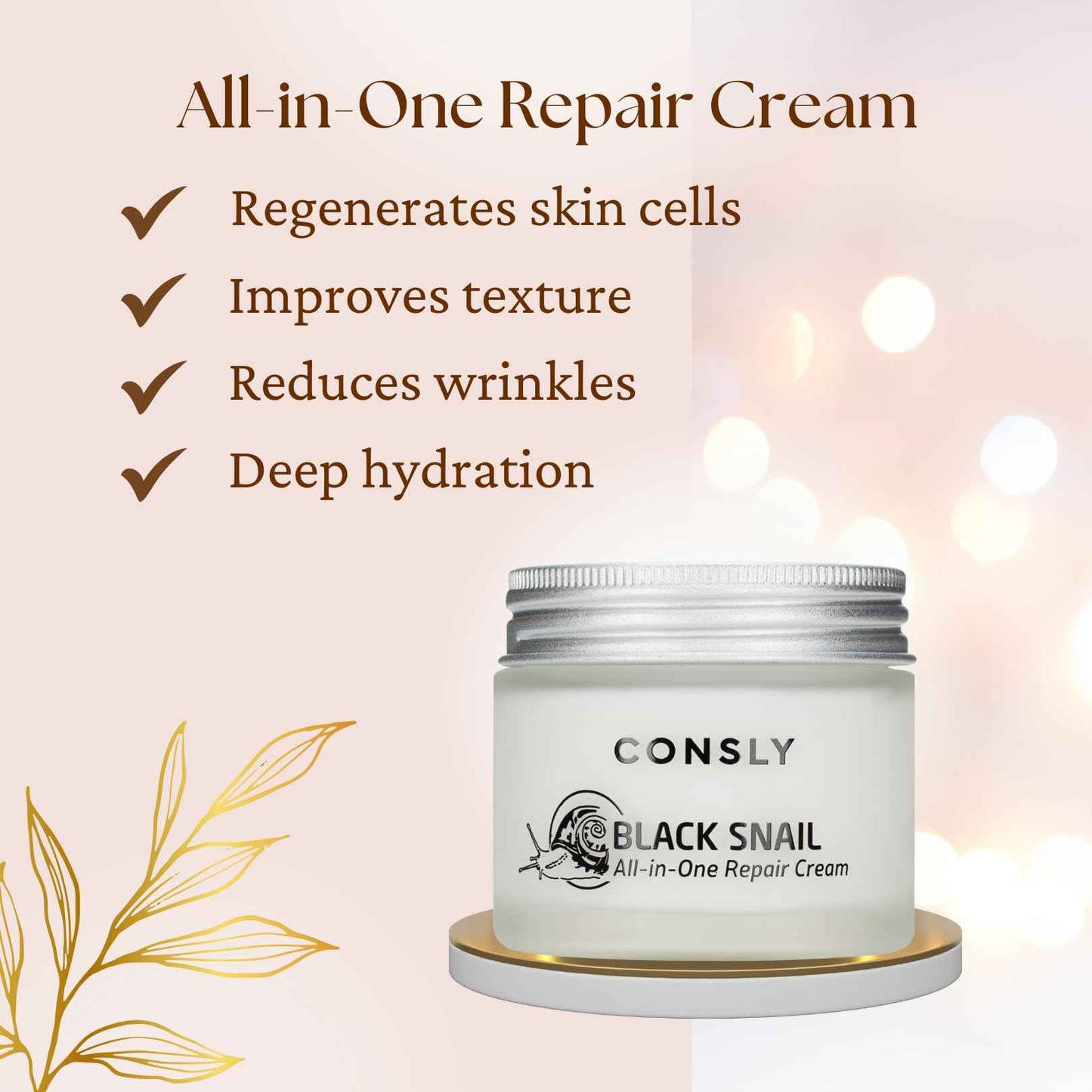 CONSLY_Black Snail All-In-One Repair Cream | Regenerating Moisturizer | Reduces Wrinkles | Improves Texture | Deeply Hydrating | For All Skin Types | 70ml