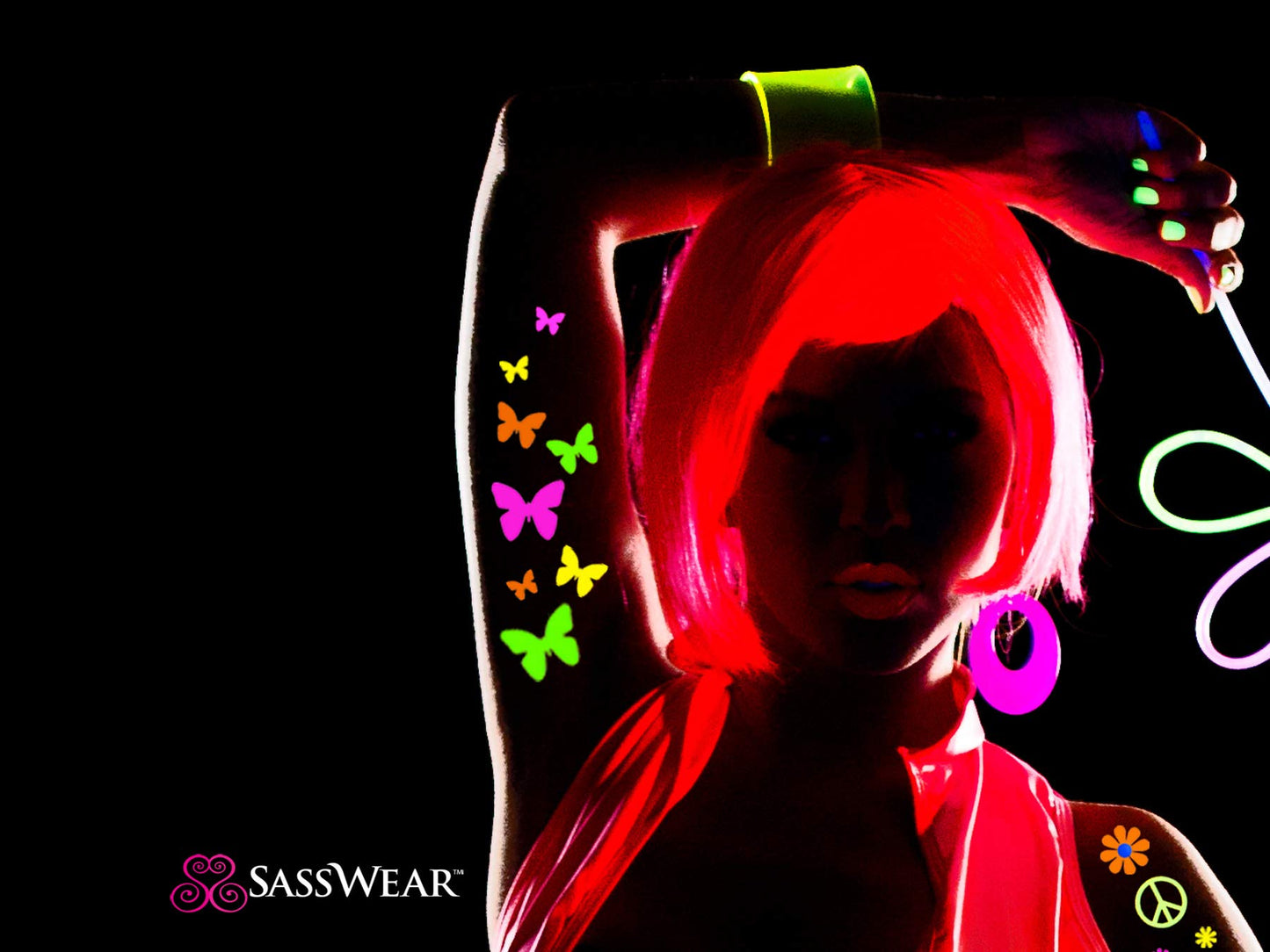 Sasswear Blacklight Body Stickers - Neon Fashion Accessories for Raves, Festivals and Glow Parties, 40/pk (Butterfly)