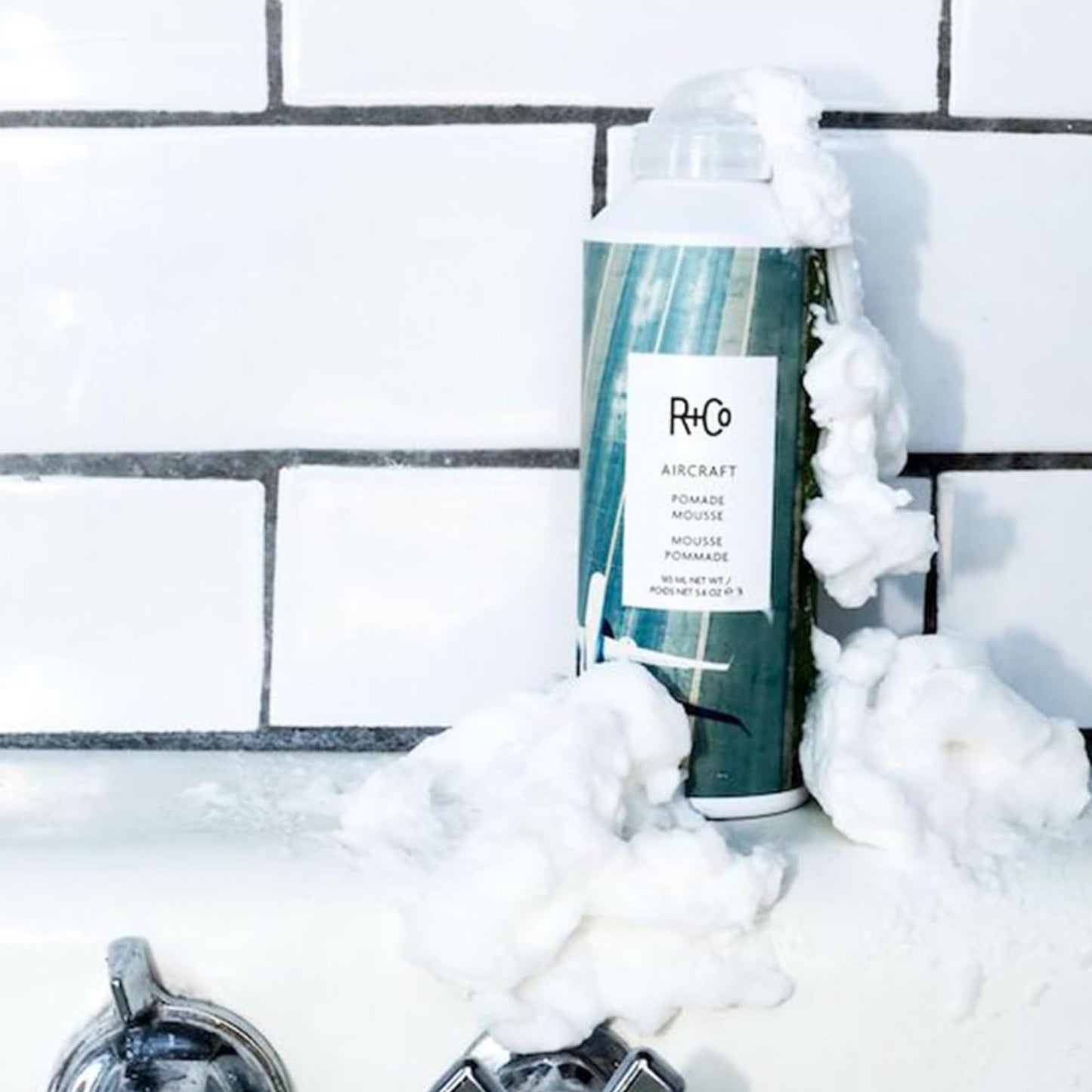 R+Co Aircraft Pomade Mousse - Lightweight Non-Sticky Styling Foam for Texture, Volume & Definition - Anti-Frizz Heat Protectant for Lived-In Hair - Any Hair Type - Vegan & Paraben-Free - 5.6oz