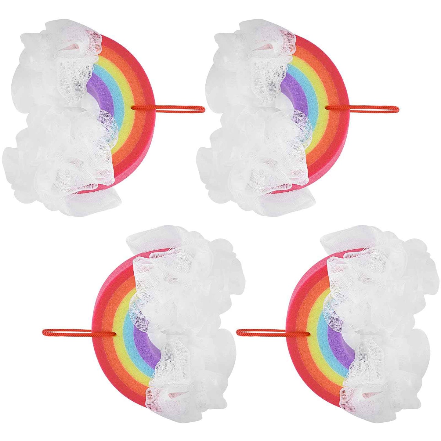 SHIDOW Rainbow Bath Ball Shower Loofah Sponge, Rainbow Shape Bath Sponge Shower Loofahs with Ribbon Loop for Shower for Women Girls (4 Pcs)