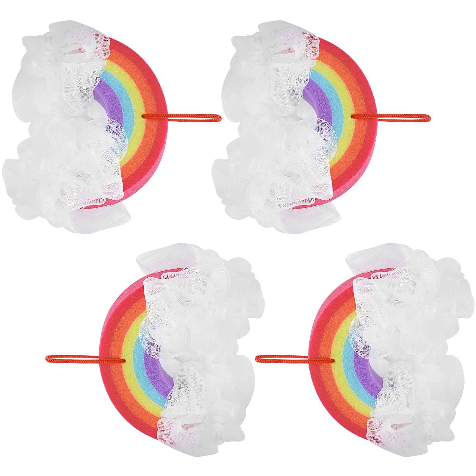 SHIDOW Rainbow Bath Ball Shower Loofah Sponge, Rainbow Shape Bath Sponge Shower Loofahs with Ribbon Loop for Shower for Women Girls (4 Pcs)