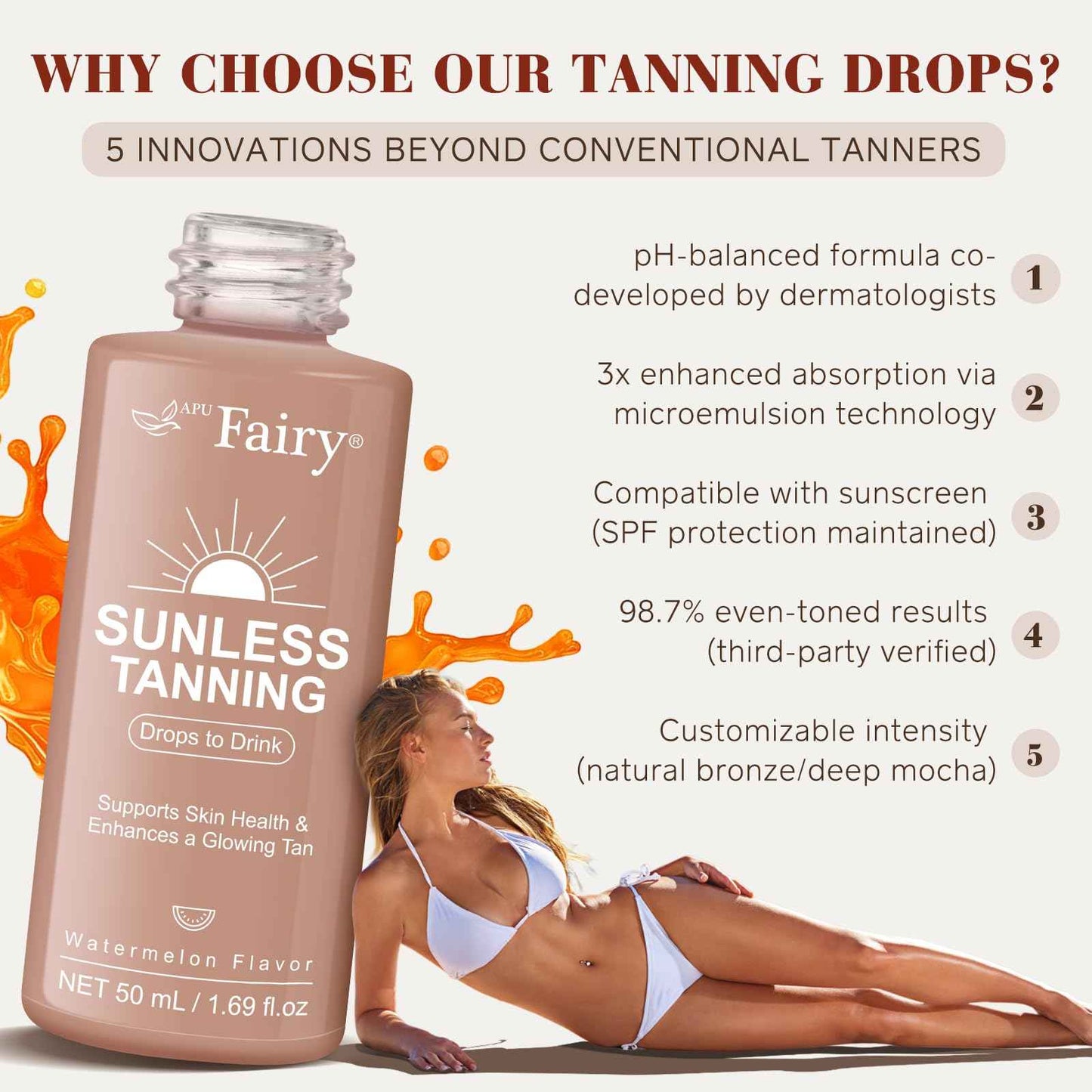 Tanning Drops to Drink - Tanning Drops - Sunless Tanning Drops To Drink - Bronze Tanning for Face and Body - Promotes Healthy Skin, Suitable for All Skin Types 1.69Floz