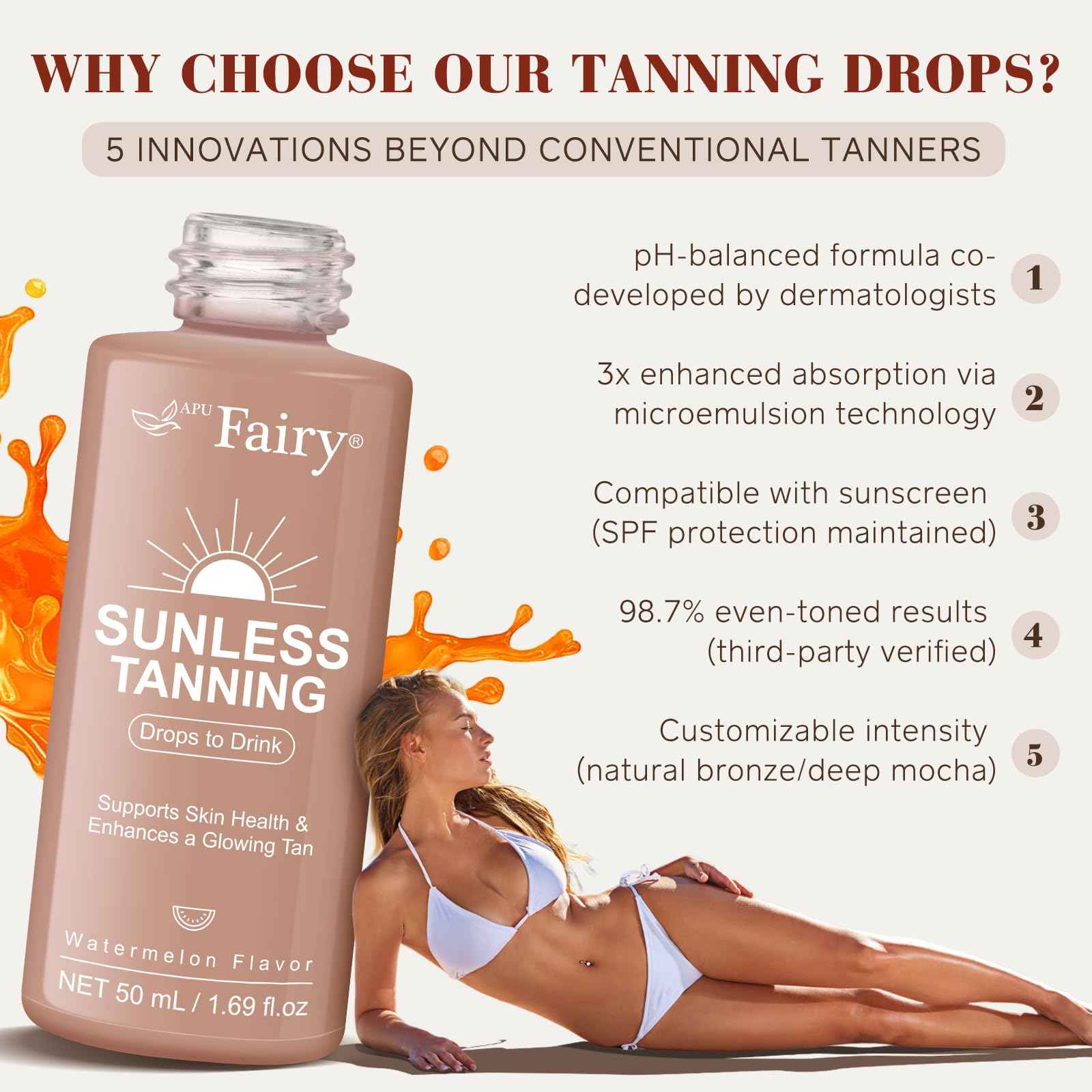 Tanning Drops to Drink - Tanning Drops - Sunless Tanning Drops To Drink - Bronze Tanning for Face and Body - Promotes Healthy Skin, Suitable for All Skin Types 1.69Floz