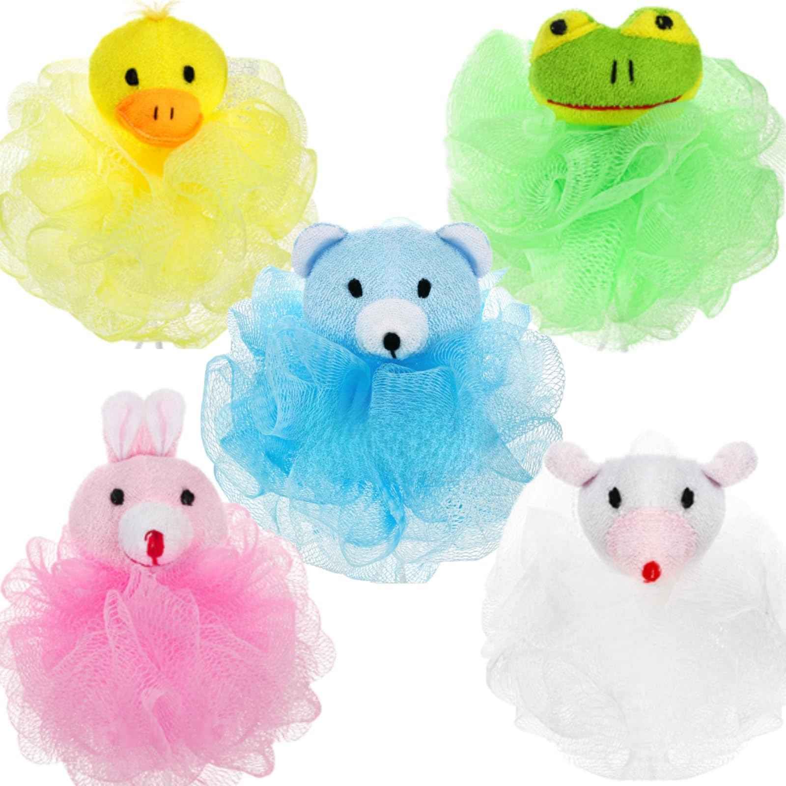 Mezchi 15 Pack Kids Bath Loofahs, Baby Bath Sponges, Animal Cartoon Exfoliating Body Scrubber, Cute Pouf Mesh Shower Balls Small Travel Shower Pouf for Baby Toddler Adults Children
