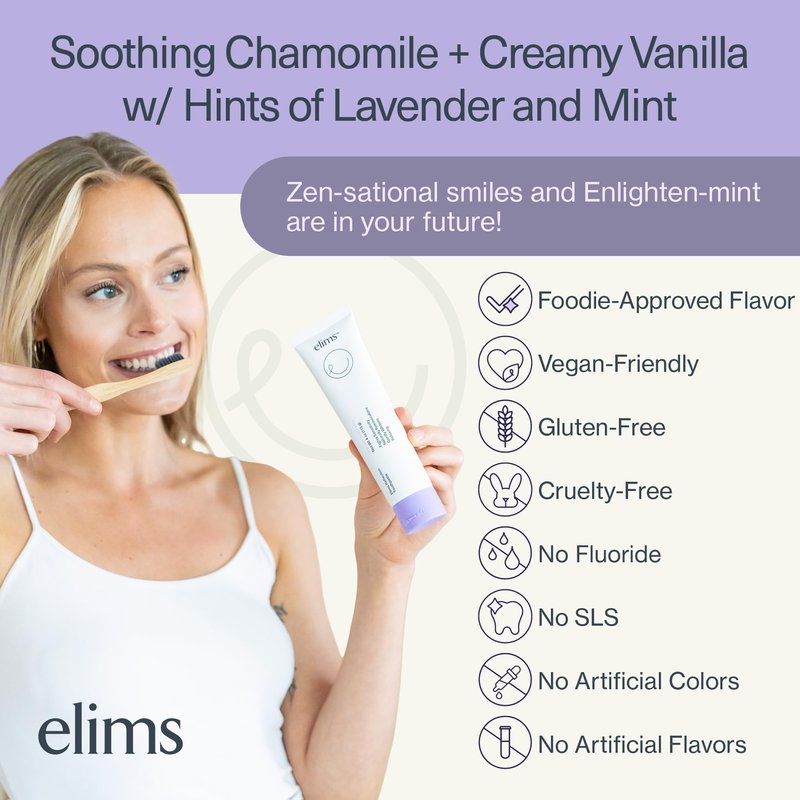 Elims 10% Nano-Hydroxyapatite Toothpaste – Fluoride-Free, Xylitol Remineralizing, Whitening Toothpaste for Sensitive Teeth, SLS-Free, Lavender Vanilla Mint Favlor for Adults & Kids, 4oz