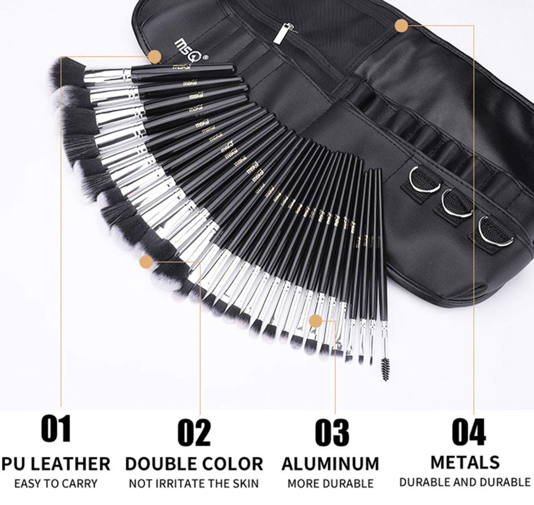 MSQ Makeup Brushes Set 29pcs Professional Cosmetics Brushes with Belt Waist Makeup Bag (Foundation, Powder, Creams, Liquids & Eye Brushes) for Women/Girls/Artists/Holiday gifts/travel