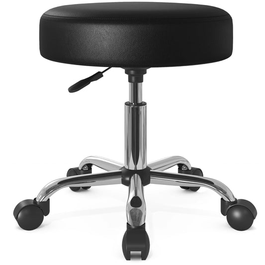 SHA CERLIN Rolling Stool with Wheels Swivel Shop Salon Chair Adjustable Drafting Massage Medical Tattoo Spa with PU Leather Cushioned, Black