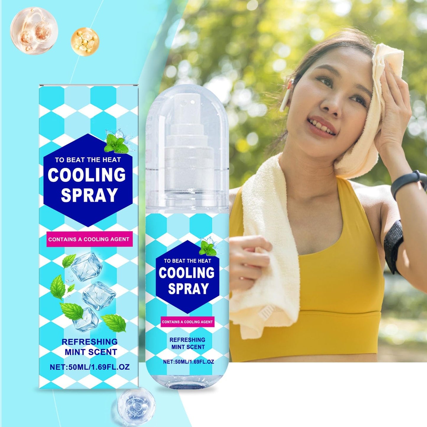 Cool Spray Cool Down Heatstroke Prevention - Lasting Cool Mist - For Clothes Body - Portable Cool 50ml