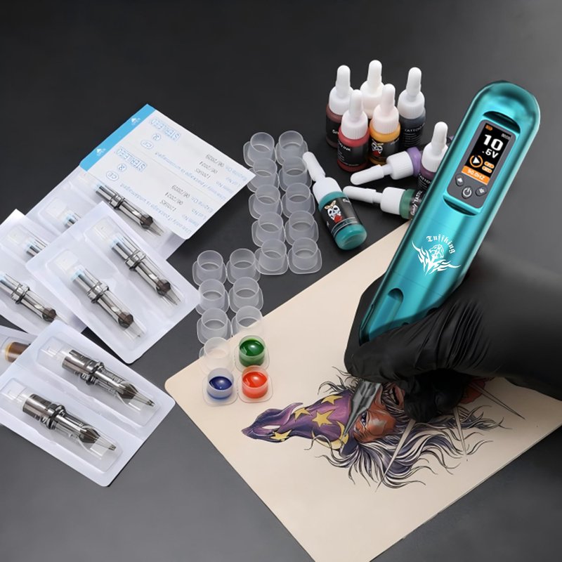 Tuffking Tattoo Machine Kit Rotary Wireless Tattoo Gun Kit with 20pcs Extra Smooth Cartridge Needles Practice Skin Tattoo Supplies for Beginners & Professional Artists