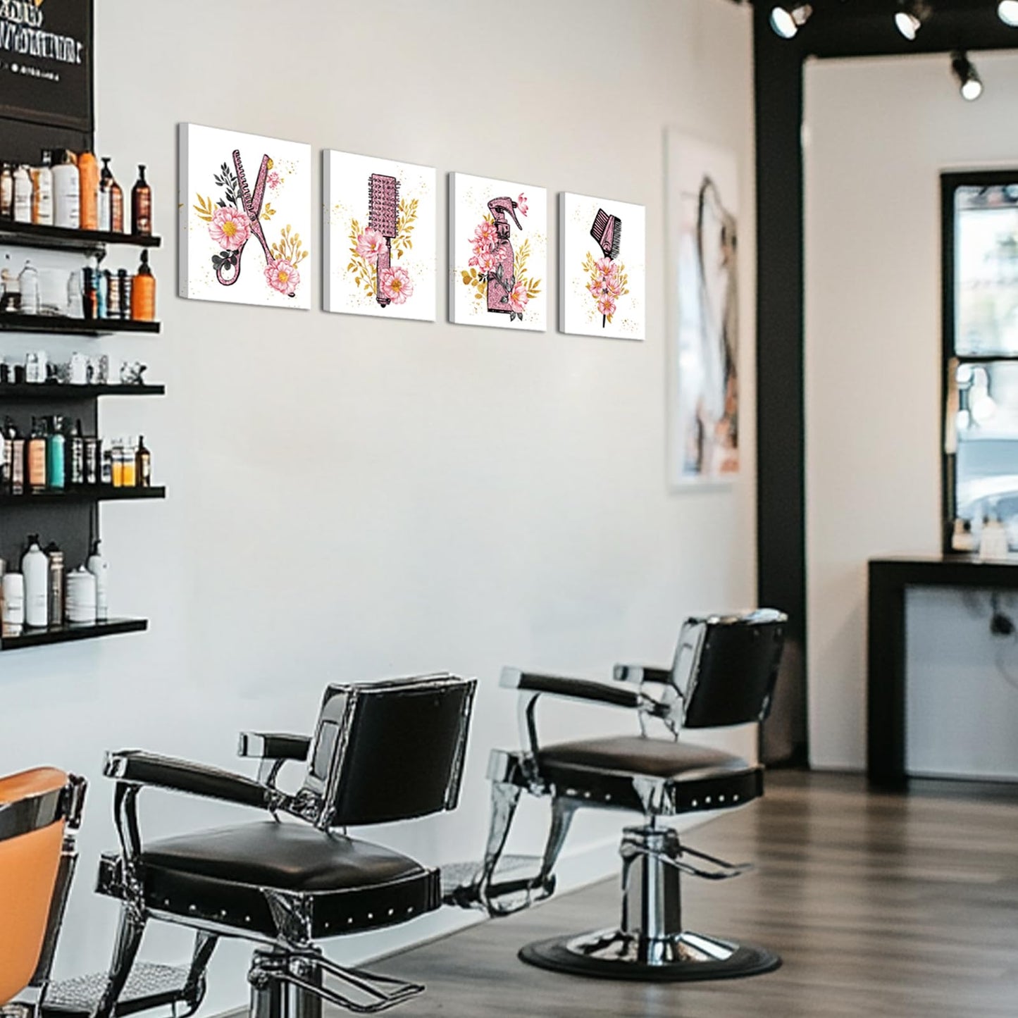 SkenoArt Beauty Salon Wall Art Haircut Tools Painting Hair Salon Barbershop Pictures Hairdresser Wall Decor Fashion Cosmetic Canvas Art Painting Gifts for Hair Stylists Woman Framed