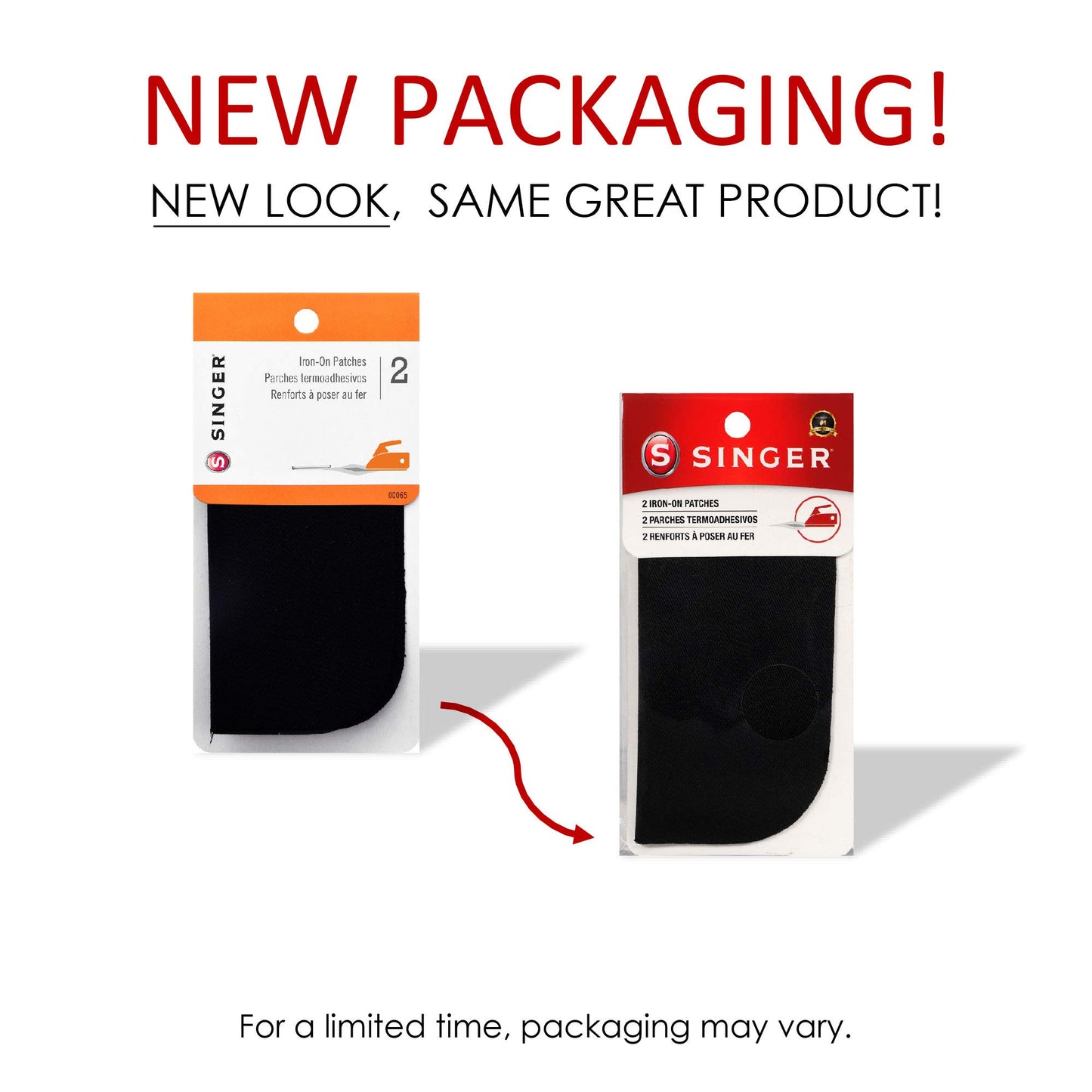 SINGER 00065 Iron-On Patches for Clothing Repair, 5-inch by 5-inch, 2-Count, Black