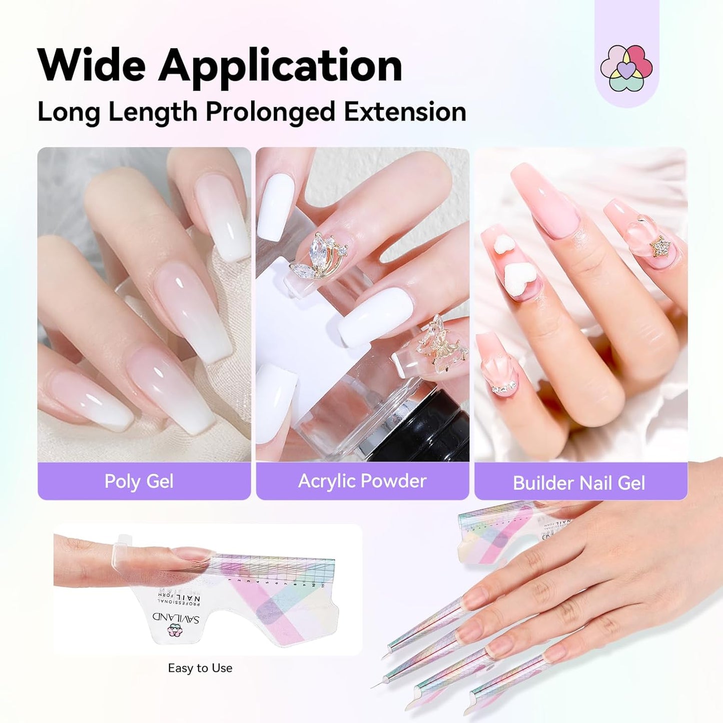 SAVILAND Plus Nail Forms - Reusable Sticky Nail Extension Forms for Builder Gel & Acrylic | Precise Length Guide