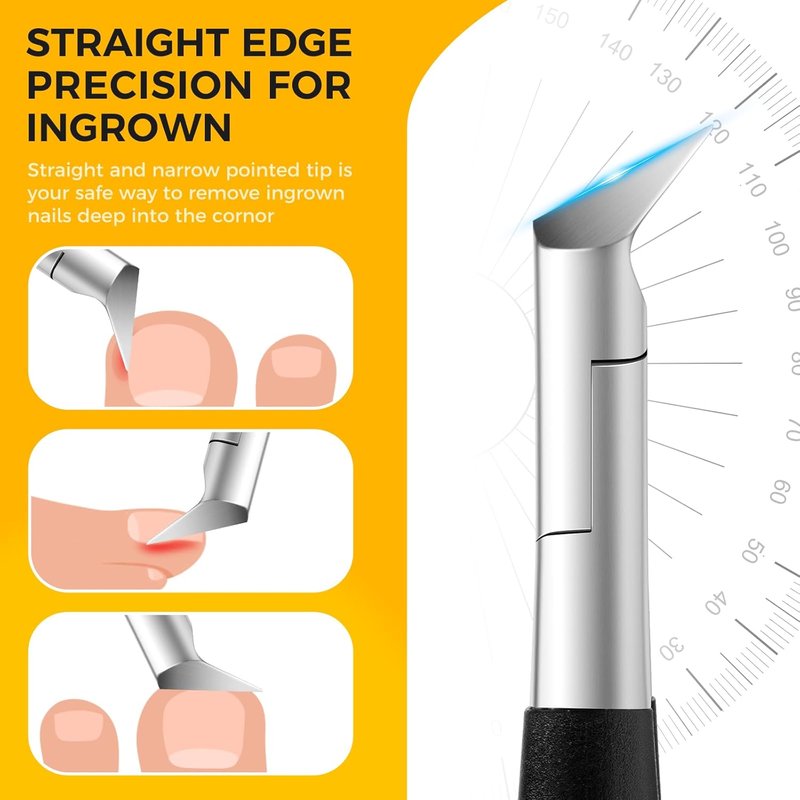 Ingrown Toenail Clippers - Angled Head Nail Clipper Set for Thick Toenails | Ideal for Seniors & Men