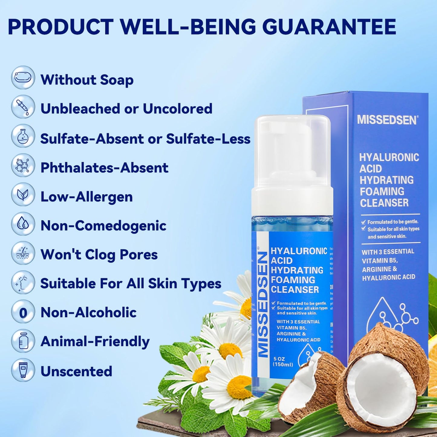 MISSEDSEN Face Wash for Acne and Oily Skin, Fragrance Free, 5 oz
