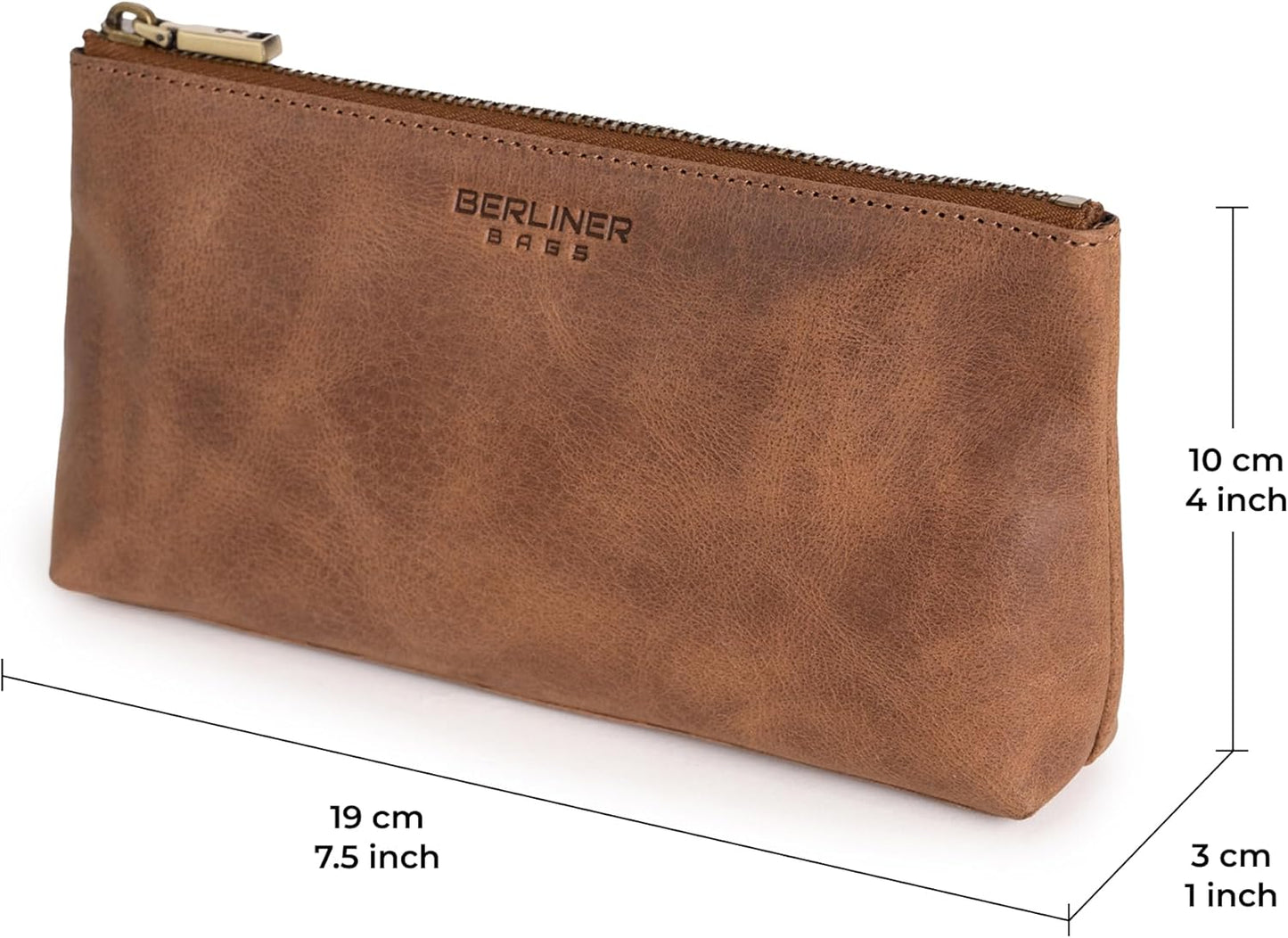 Vintage Genuine Leather Makeup Bag | Anna Cosmetic Pouch for Travel - Brown