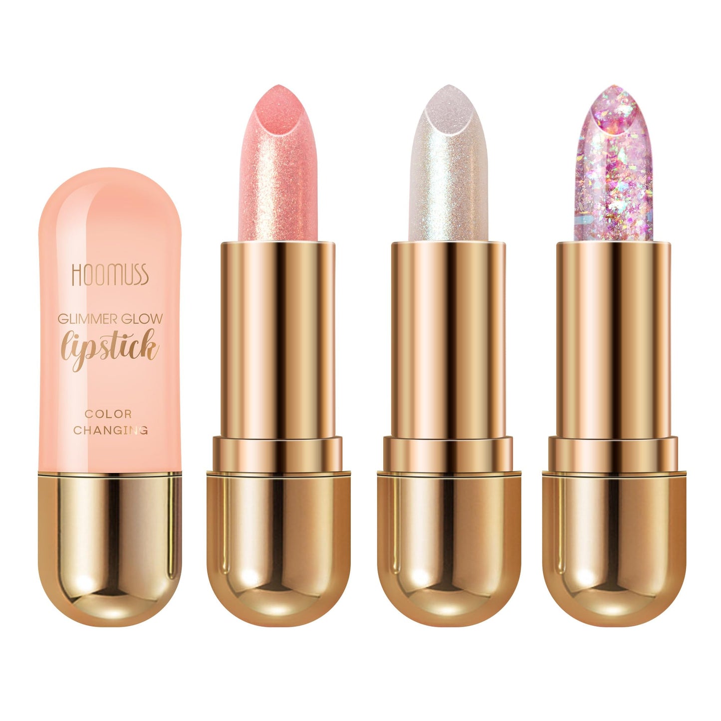 HOOMUSS Glimmer Balm Tinted Lip Balm Moisture Hydrate lipsticks PH Lipstick, Color Changing Lipstick Natural Chapstick Glitter Pink Lip Gloss, 3pack