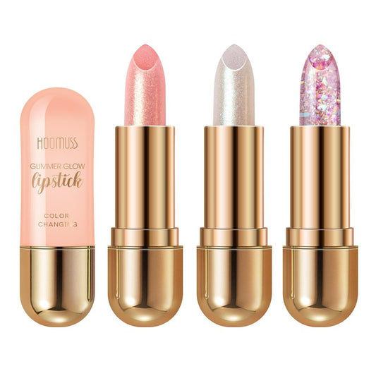 HOOMUSS Glimmer Balm Tinted Lip Balm Moisture Hydrate lipsticks PH Lipstick, Color Changing Lipstick Natural Chapstick Glitter Pink Lip Gloss, 3pack