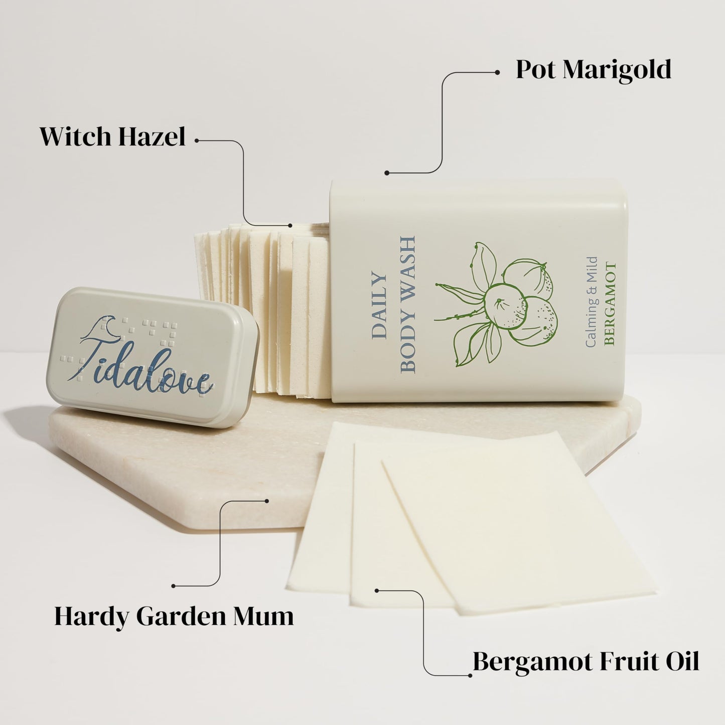 Tidalove Body Wash Sheets in Tin, Zero Waste, Vegan, Paraben-Free, SLS-Free, Cruelty-Free, TSA-Friendly, Travel Soap Sheets, 1 Month Supply (30 Sheets, 60 Washes) (Body Wash Sheets in Tin)