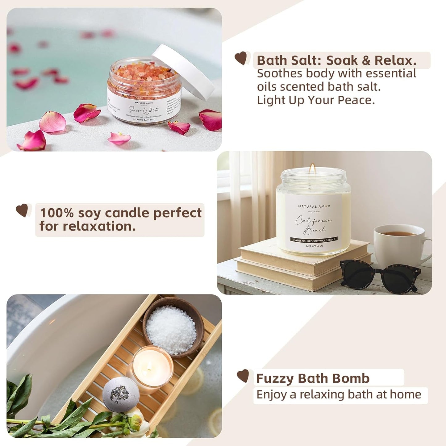 Natural Amor Spa Gift Set | 6-Piece Self-Care Box with Handmade Soap, Bath Bomb, Candle & Skincare Essentials