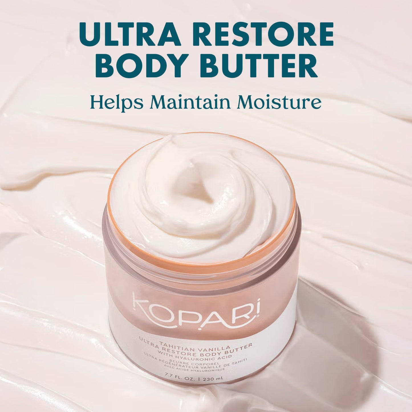 Kopari Ultra Restore Body Butter, Whipped Lightweight Formula, Hyaluronic Acid & Mango Seed Butter, Deep & Long-Lasting Moisture, Guava 7.7 oz