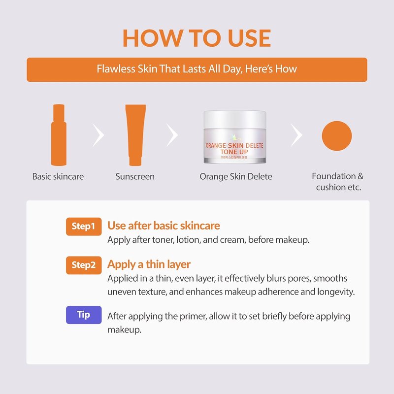Tone Up Pore Primer - Orange Skin Delete Korean Makeup 30g | Flawless Finish