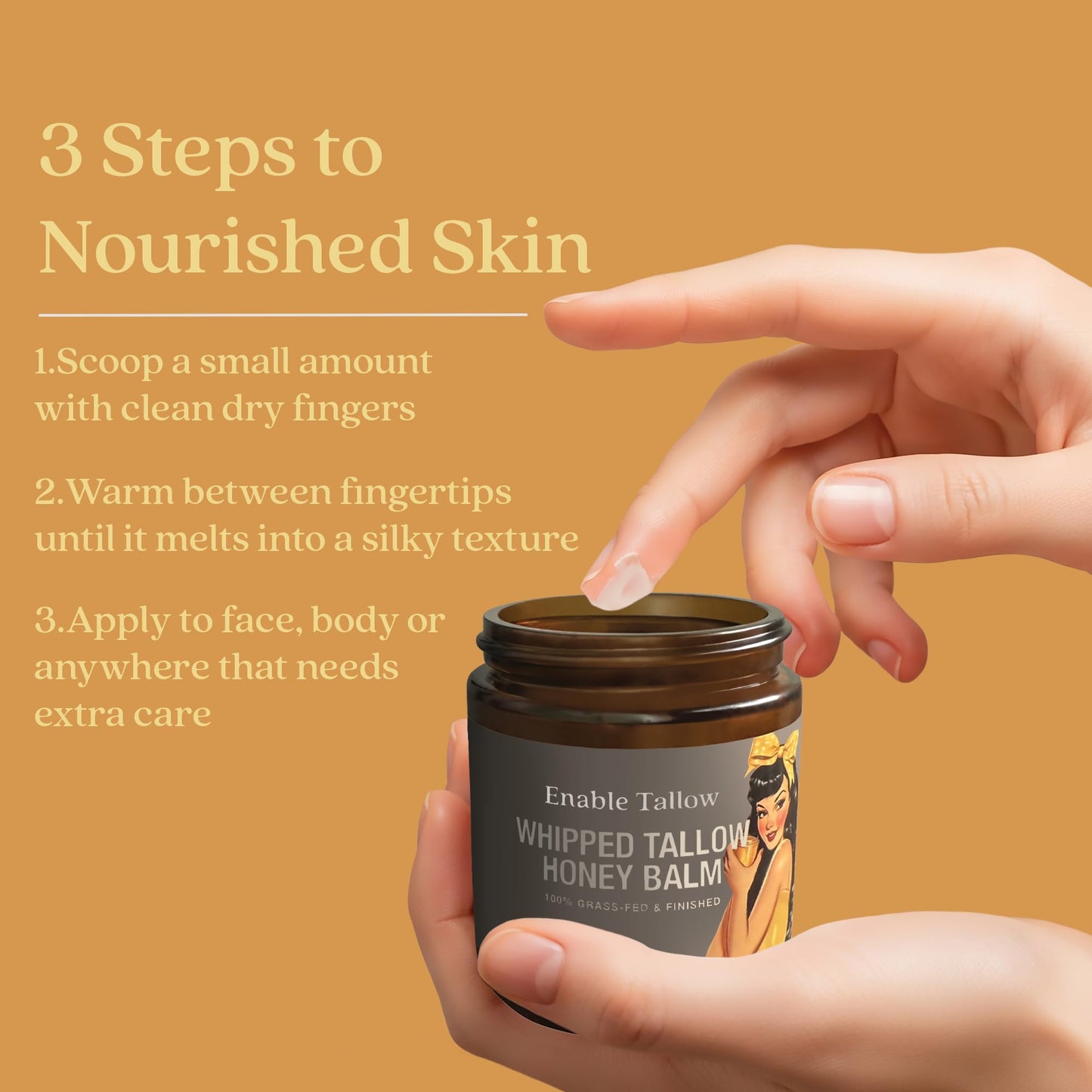 Enable Tallow Face & Body Cream – Whipped Beef Tallow & Manuka Honey Balm for Dry Skin, Eczema & Sensitive Skin – Natural Moisturizer, Unscented, Fragrance-Free, 4oz