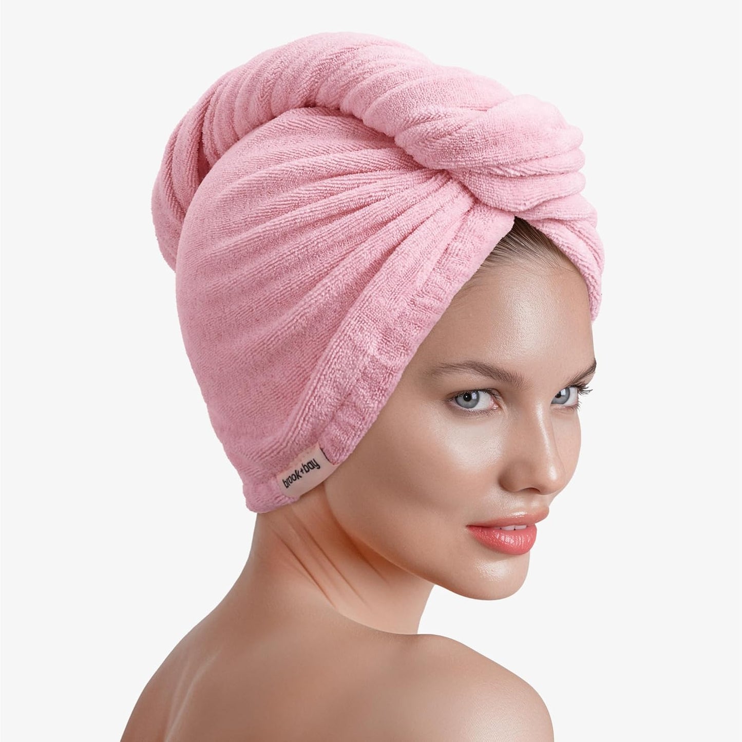 Microfiber Hair Towel Wrap - Quick Dry Anti-Frizz Plopping Turban | Machine Washable - Pink