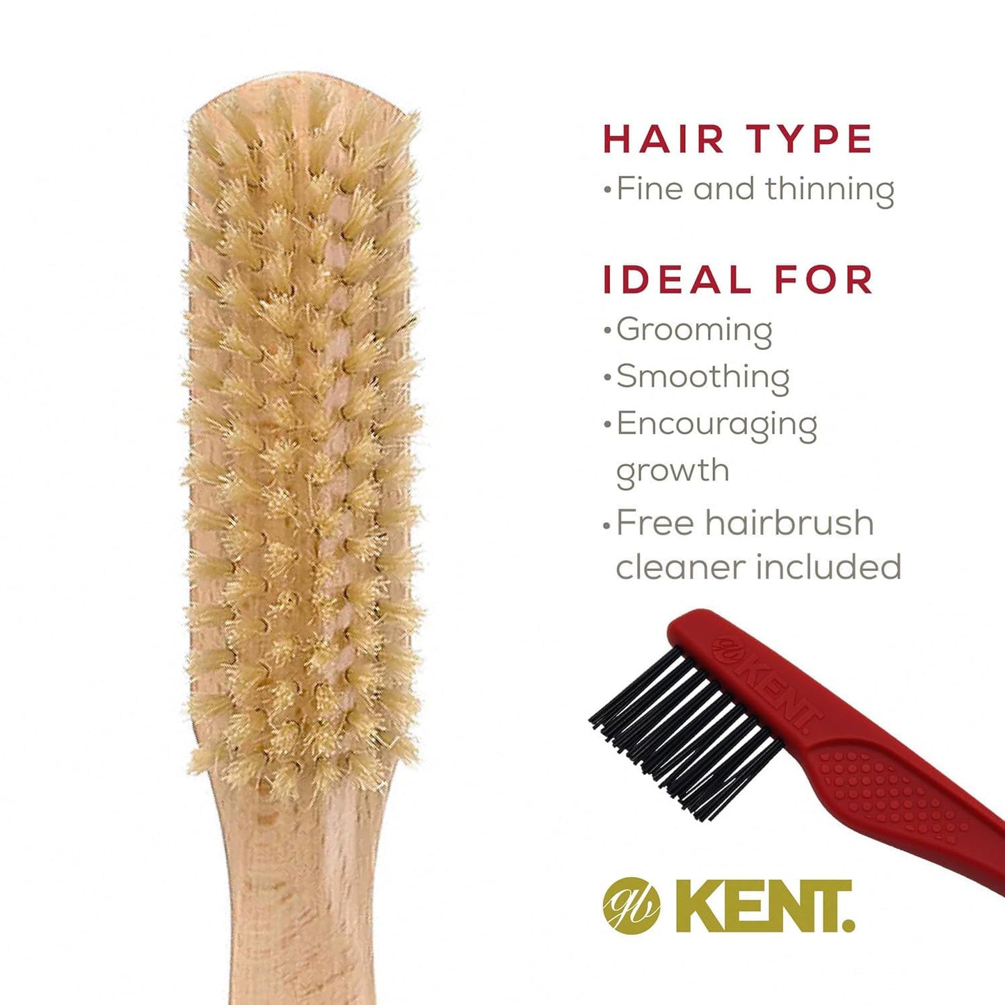 Kent LG3 Finest Hair Brushes for Women - Natural Beechwood and Boar Bristle Narrow Hairbrush for Fine or Medium Thickness Hair All Lengths - Dry Brush for Styling, Straightening, and Stimulating Oils…