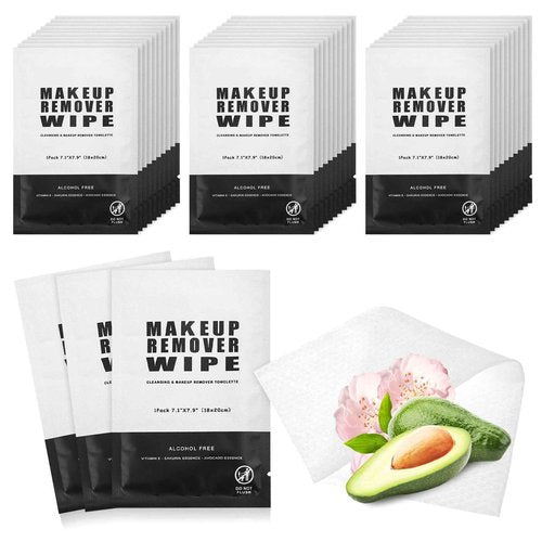 Gisdo 100 Makeup Remover Wipes Bulk Individually Wrapped Makeup Wipes Single Makeup Remover Cloth Facial Cleansing Pads for Mascara Lipstick Oil Dirt Face Skin Travel Hotel (Black)