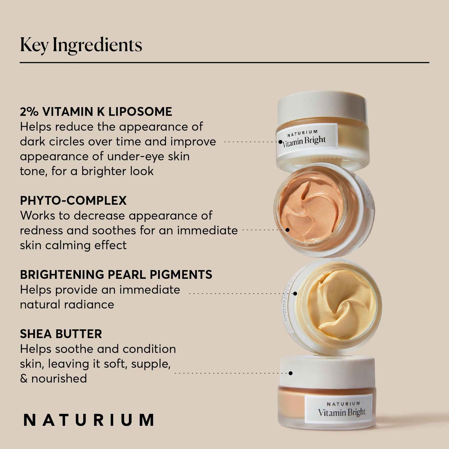 Naturium Vitamin Bright Illuminating Eye Cream, Under Eye Repair Cream for Dark Circles, with Vitamin K, Phyto-Complex, & Mineral Pigments, Light/Medium, 0.5 oz