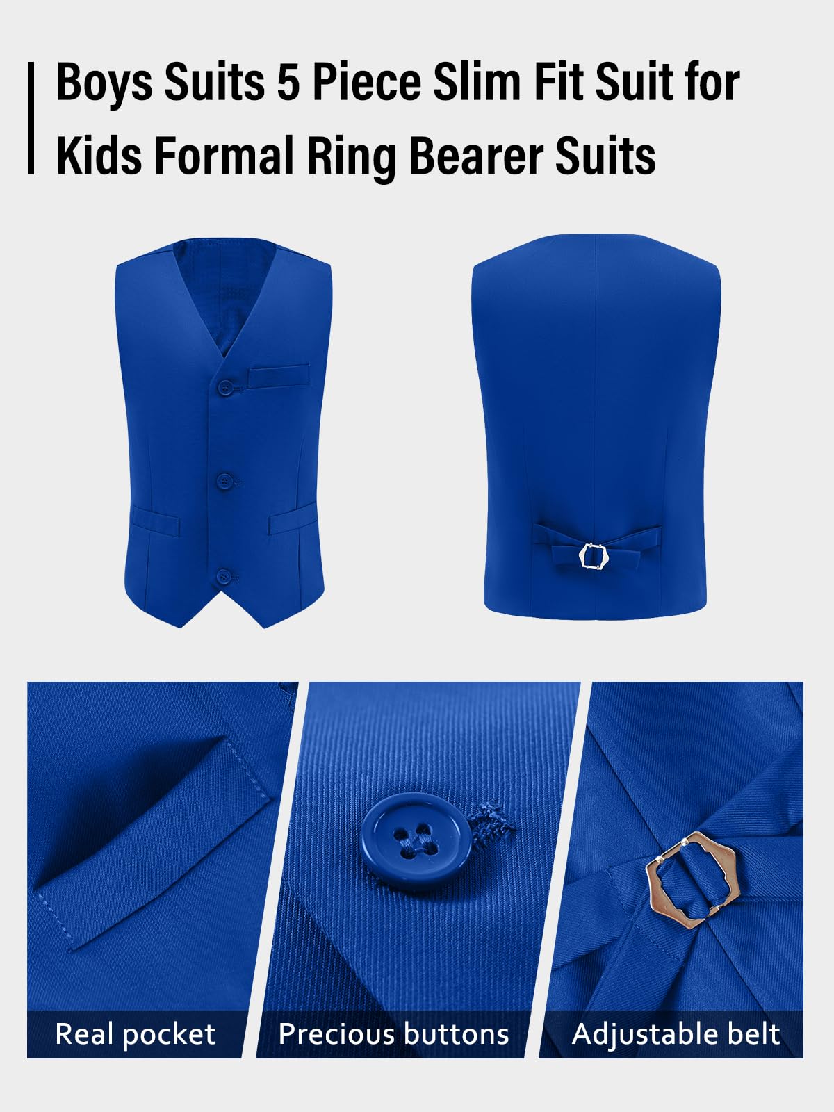 Boy Slim Fit Suit Ring Bearer Outfit with Blazer Pants Shirt and Tie Size 2